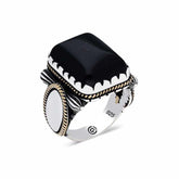 Silver Black Onyx Zircon Stone Square Men's
